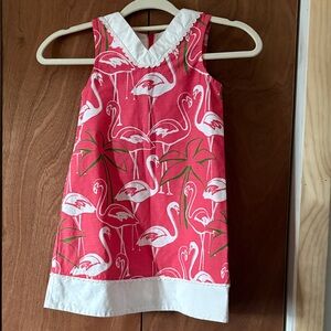 Gymboree Little Girls Pink and White Flamingo Shift Cotton Dress Size 6